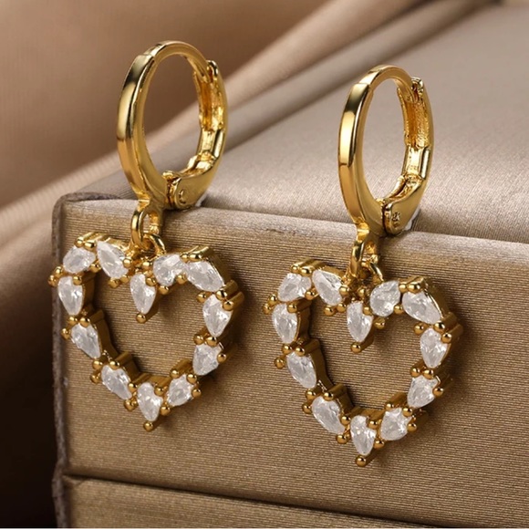 CZ Heart Drop Earrings